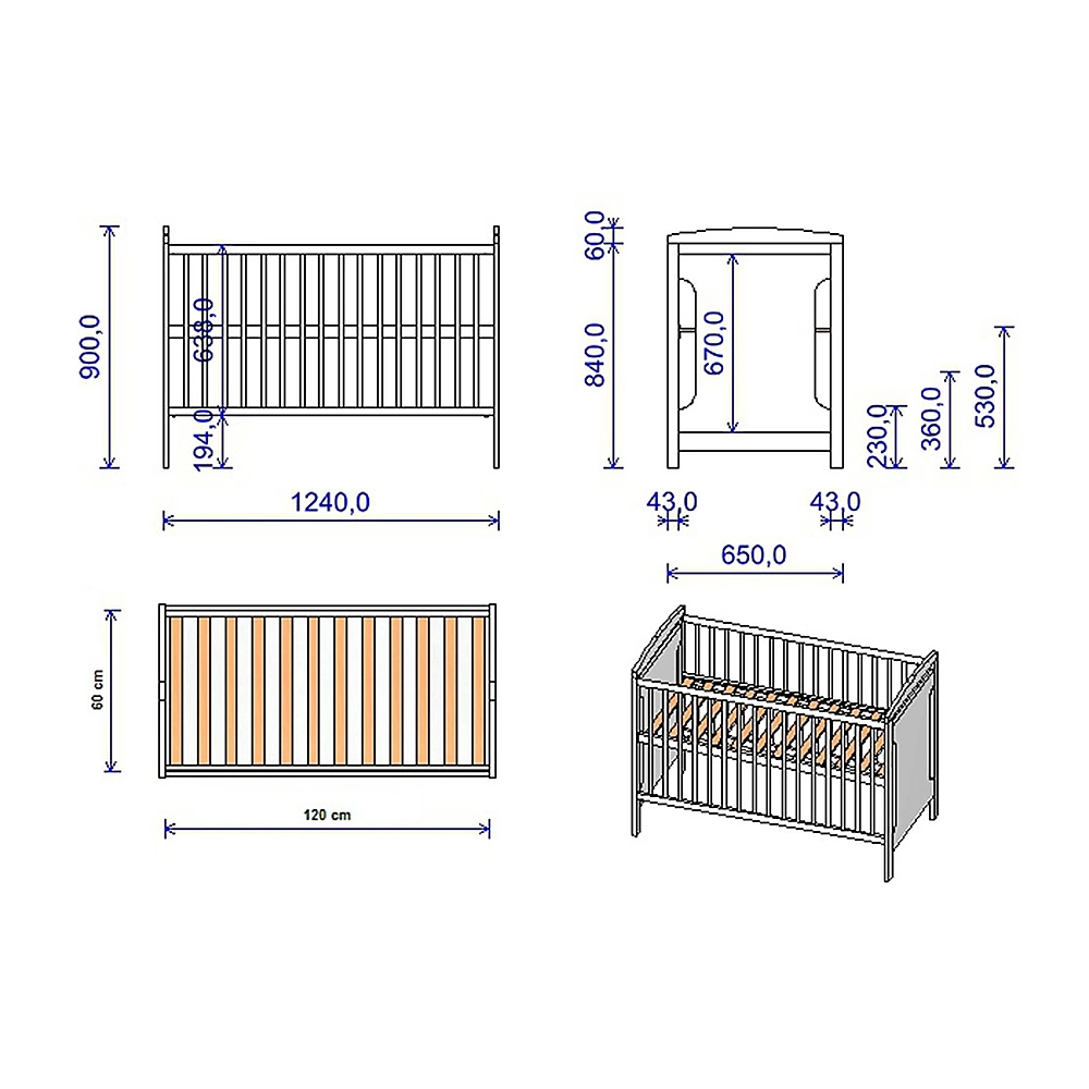 Patut copii din lemn Karly 120x60 cm alb [3]