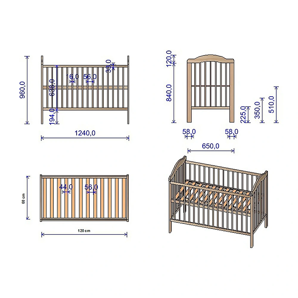 Patut copii din lemn Lizett, 120x60 cm, Alb [3]