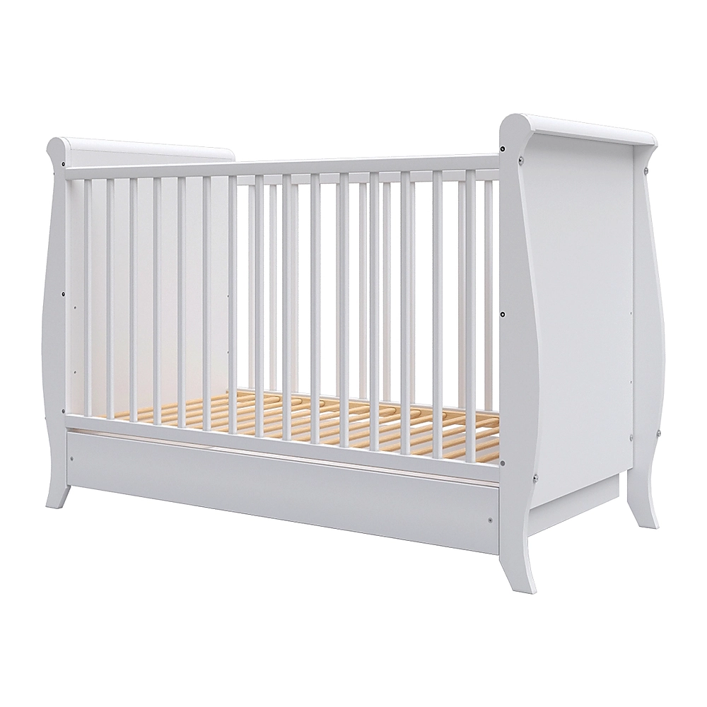 Patuturi din lemn - Patut copii din lemn Mara, 120x60 cm, cu sertar, Alb