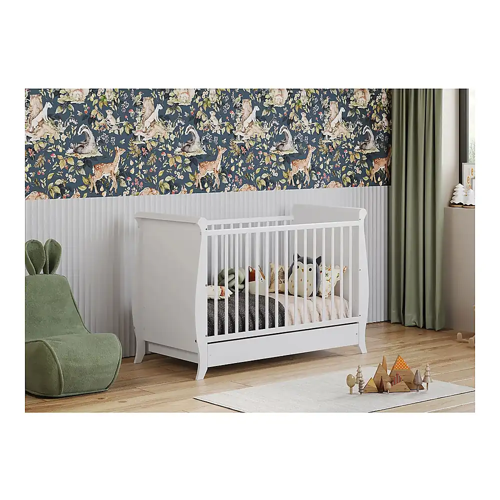 Patut copii din lemn Mara, 120x60 cm, cu sertar, Alb [2]