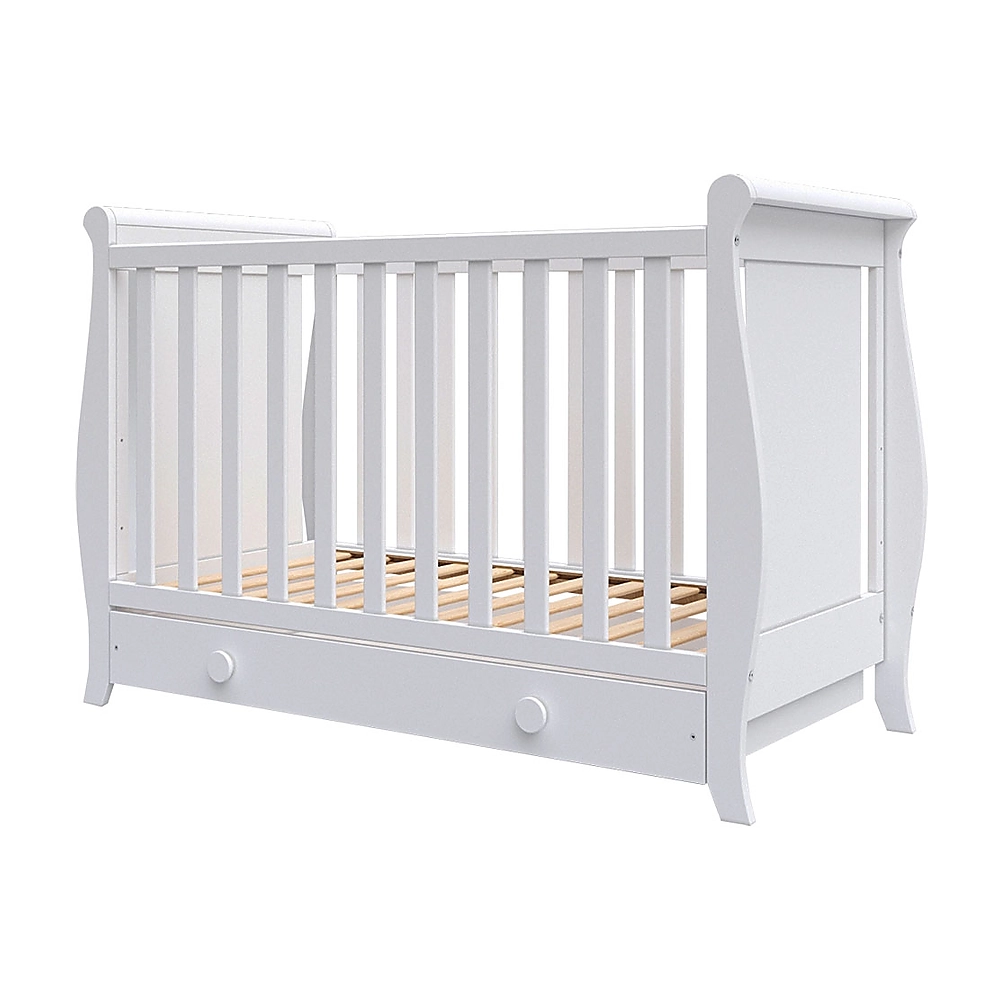 Camera copilului - Patut copii din lemn Mira 120x60 cm alb cu sertar