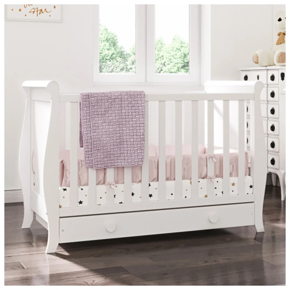 Patut copii din lemn Mira 120x60 cm alb cu sertar [8]