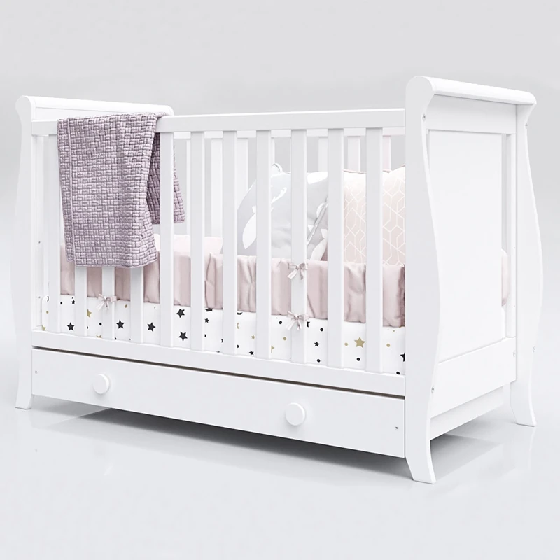 Patut copii din lemn Mira 120x60 cm alb cu sertar [2]