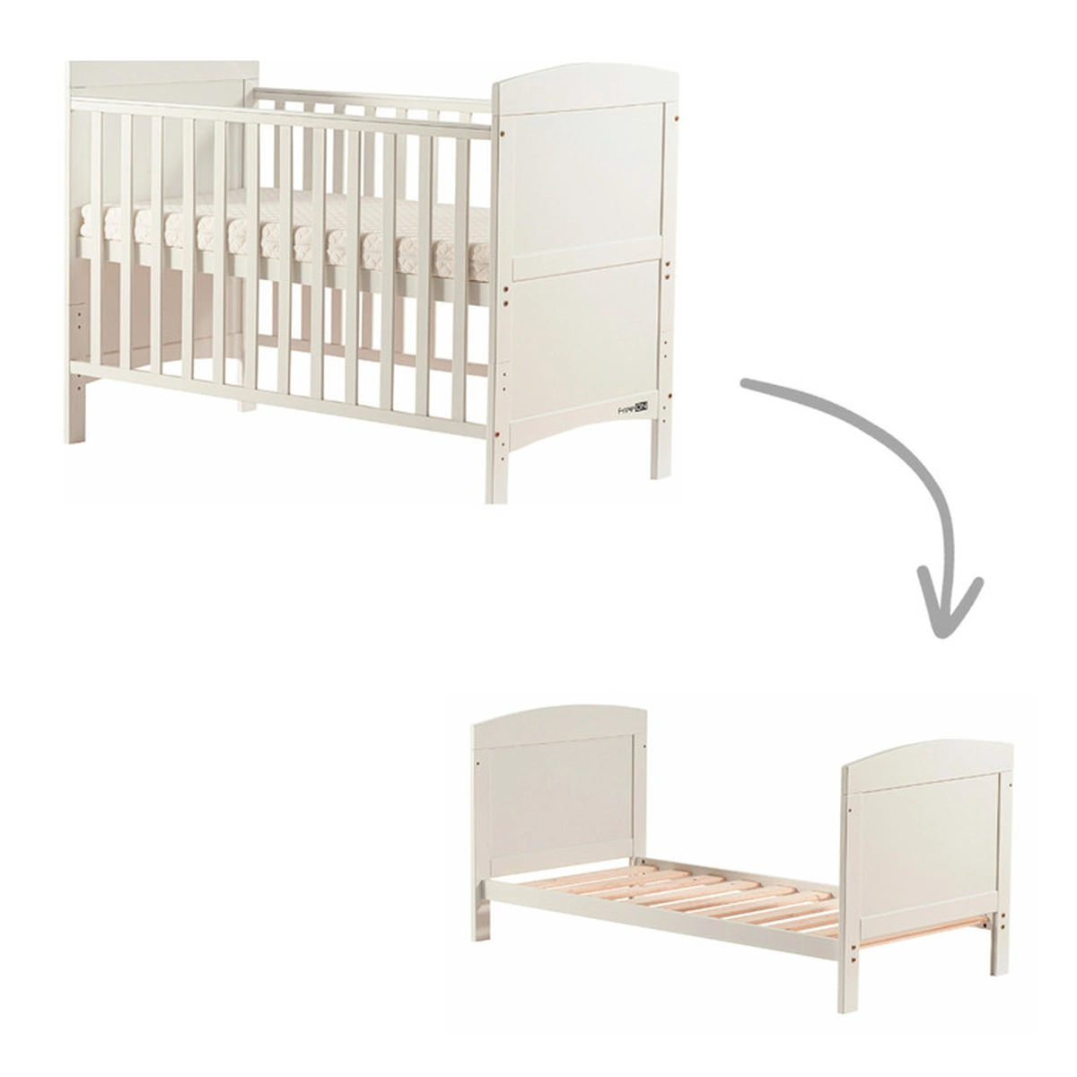 Patuturi din lemn - Patut din lemn bebe, 120x60 cm, Transformabil pentru bebe si junior, White, FreeON, Lory