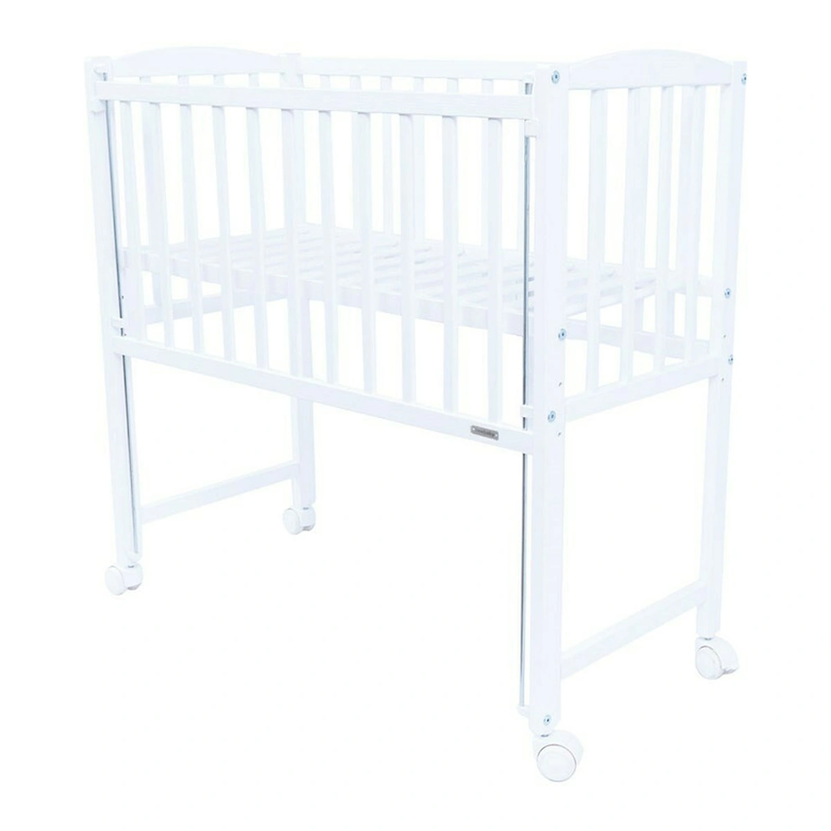 Patuturi din lemn - Patut din lemn bebe, 90x40 cm, Cu laterala culisanta, roti, White, New Baby, Mateo