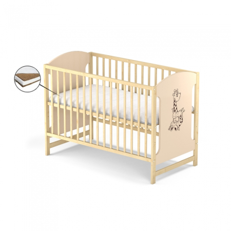 Patuturi copii - Patut fara sertar VESSANTI MILO GIRAFA - Crem cu Natur + Saltea cocos 10 cm