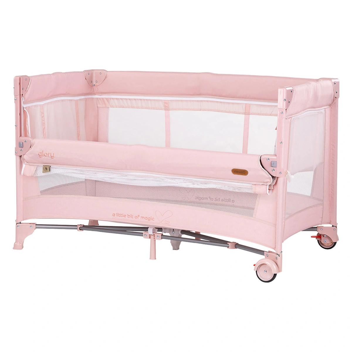 Patuturi copii - Patut pliabil Chipolino Glory cu laterala culisanta pink marshmallow