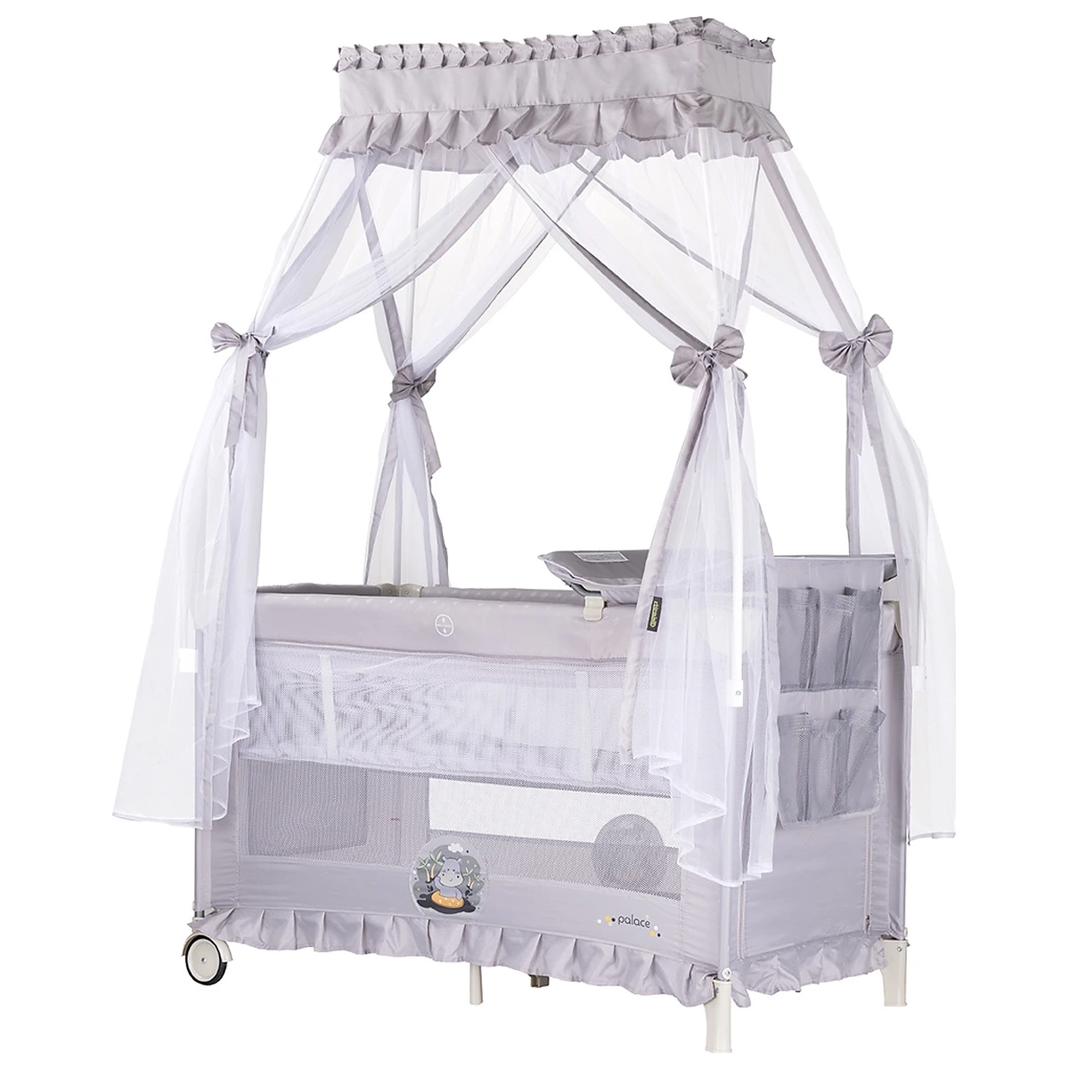 Patuturi copii - Patut pliabil Chipolino Palace Hippo, Grey 0 luni