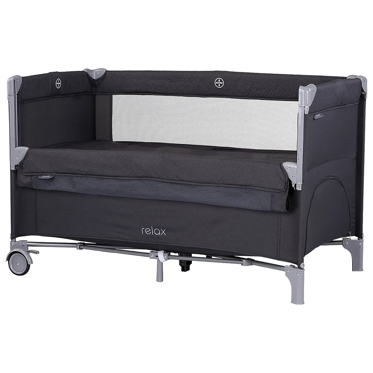 Patuturi co-sleeping - Patut pliabil Chipolino Relax, cu laterala culisanta - Anthracite Linen 0 luni