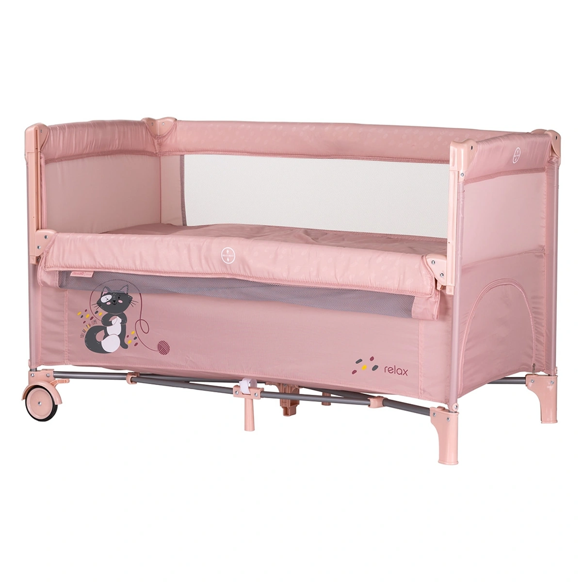 Patut pliabil Chipolino Relax cu laterala culisanta - Pink marshmallow