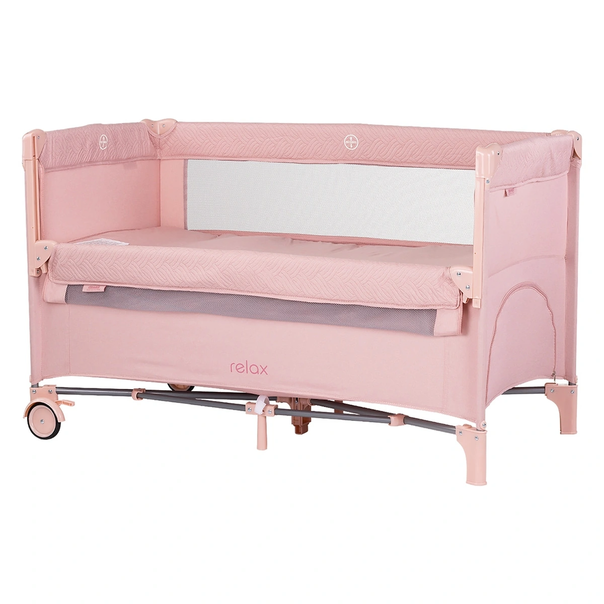 Patuturi copii - Patut pliabil Chipolino Relax pink marshmallow linen cu laterala culisanta
