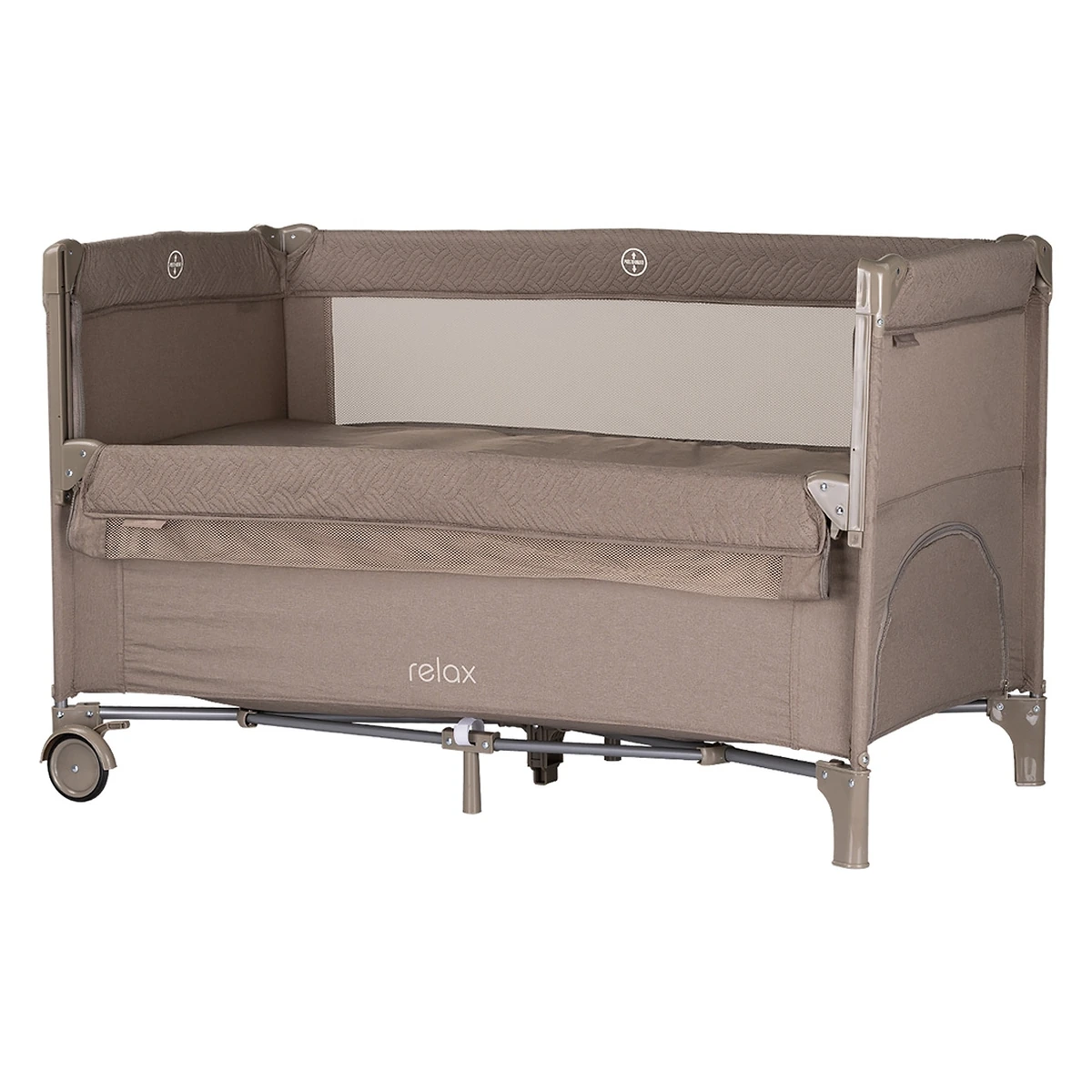 Patuturi copii - Patut pliabil Chipolino Relax tiramisu linen cu laterala culisanta