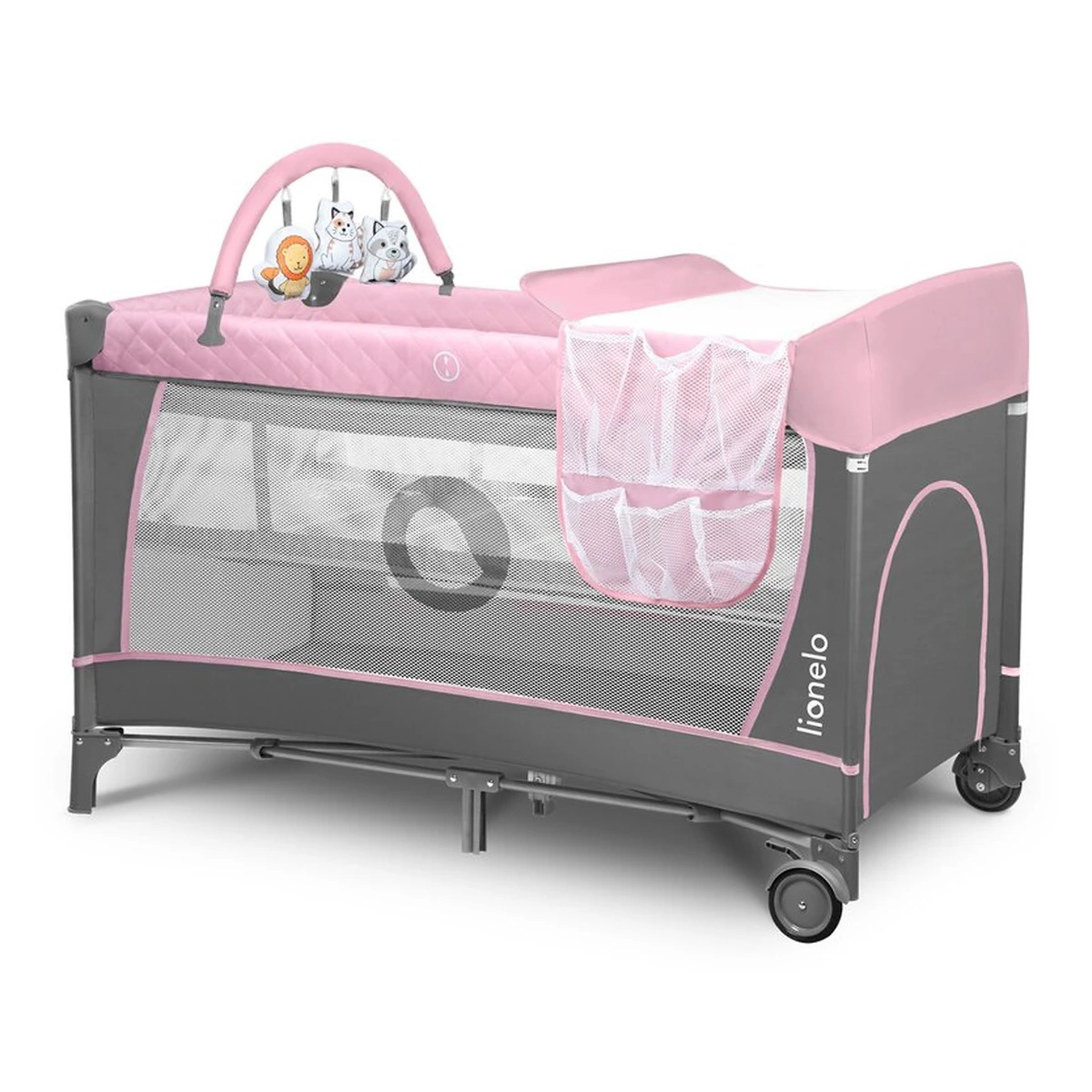 Camera copilului - Patut pliant Lionelo Flower Roz 120x60 cm cu accesorii