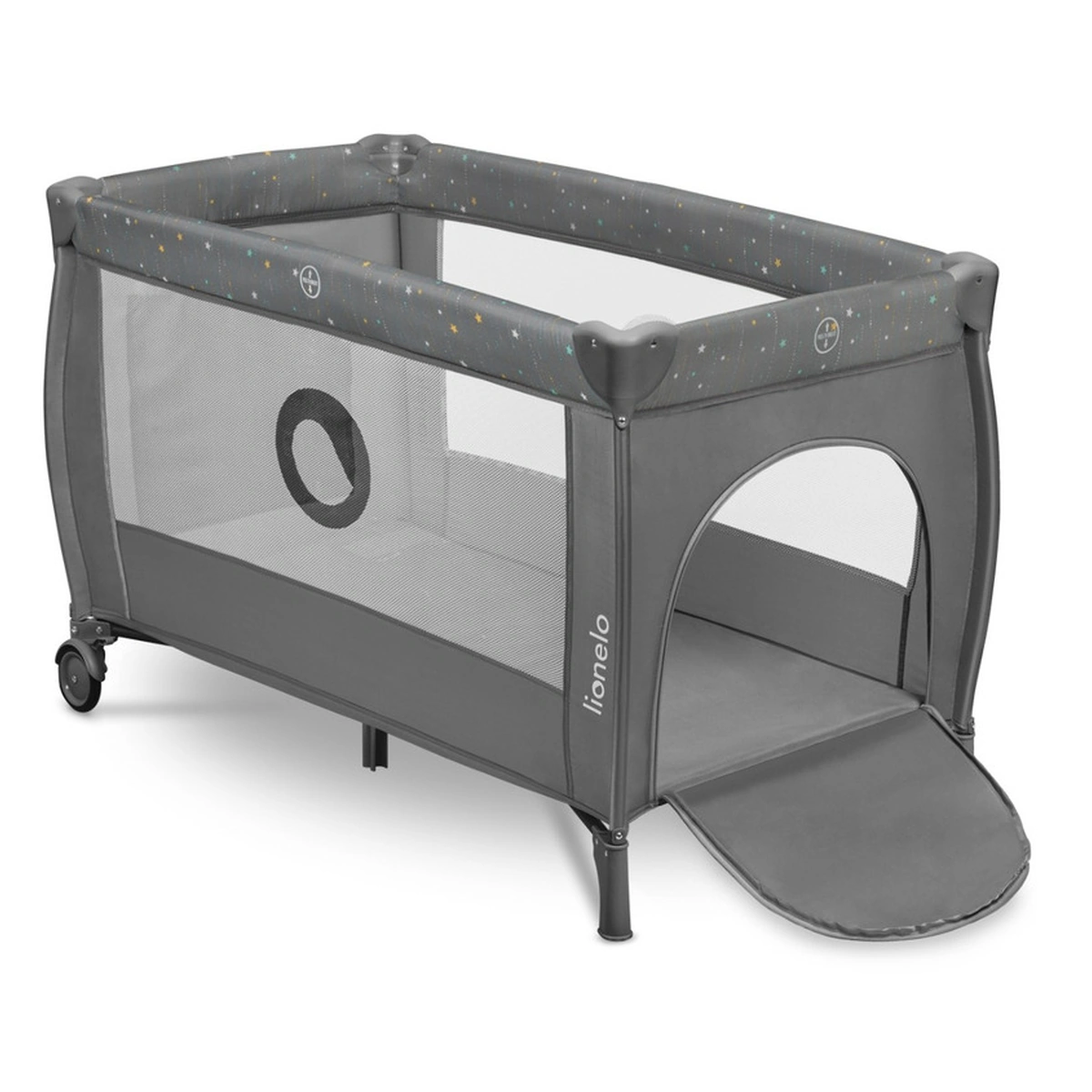Patuturi pliabile - Patut pliant, Lionelo, Stefi Plus, Cu doua nivele, Cu intrare laterala cu fermoar, 2 roti, 120 x 60 cm, Gri/ Multicolor