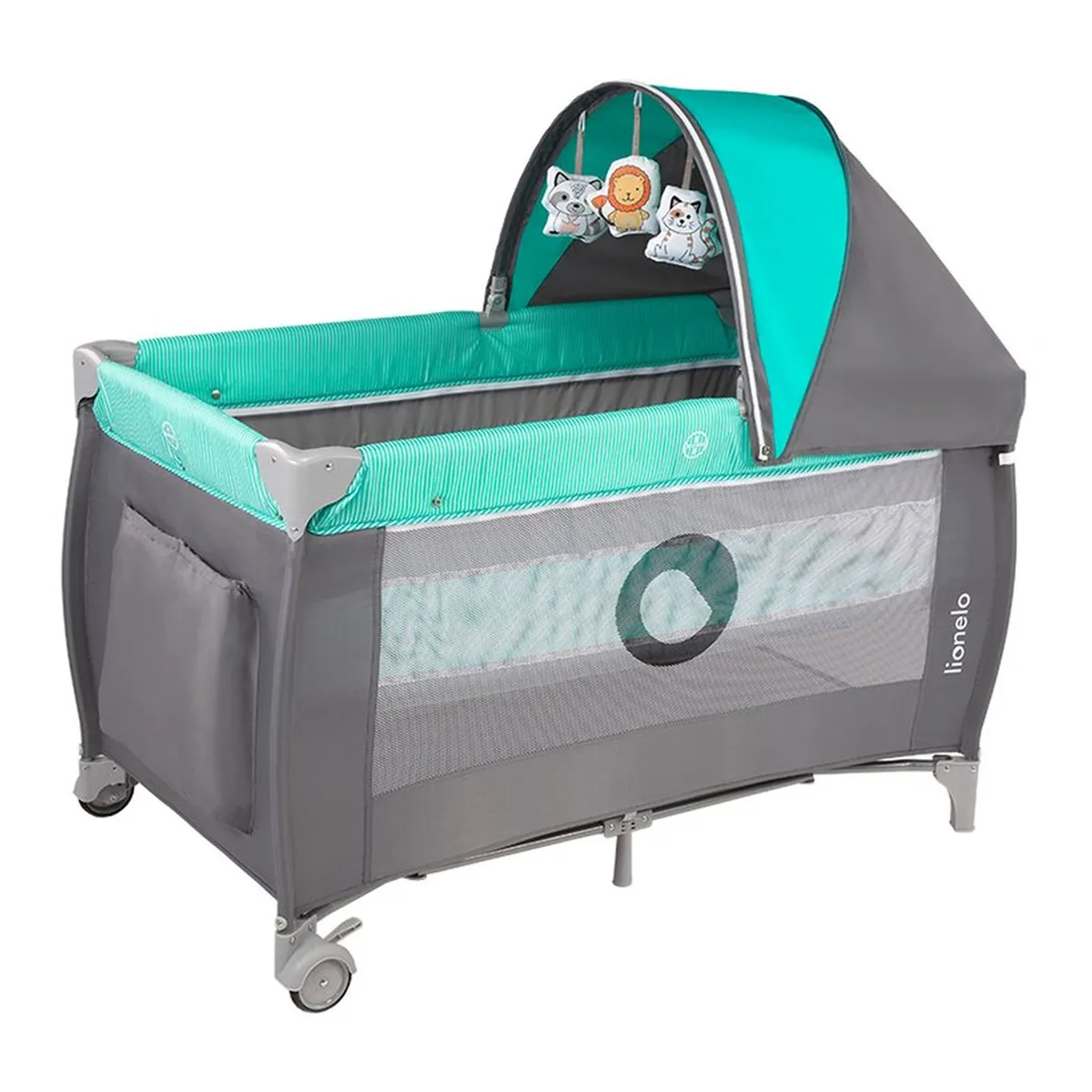 Camera copilului - Patut pliant Lionelo Sven Plus Turqoise/Grey 120x60 cm