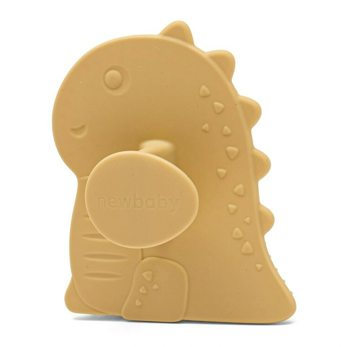 Baita celor mici - Perie de baie, New Baby, peri moi din silicon, Pentru pielea sensibila, 8x11 cm, Dinosaur/Beige