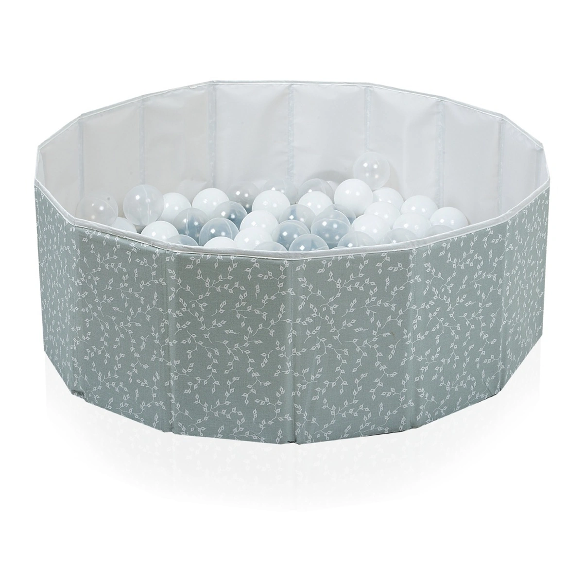 Jucarii - Piscina uscata pliabila cu bile, BabyJem, 30x83 cm, 100 bile albe, verde 6 luni+