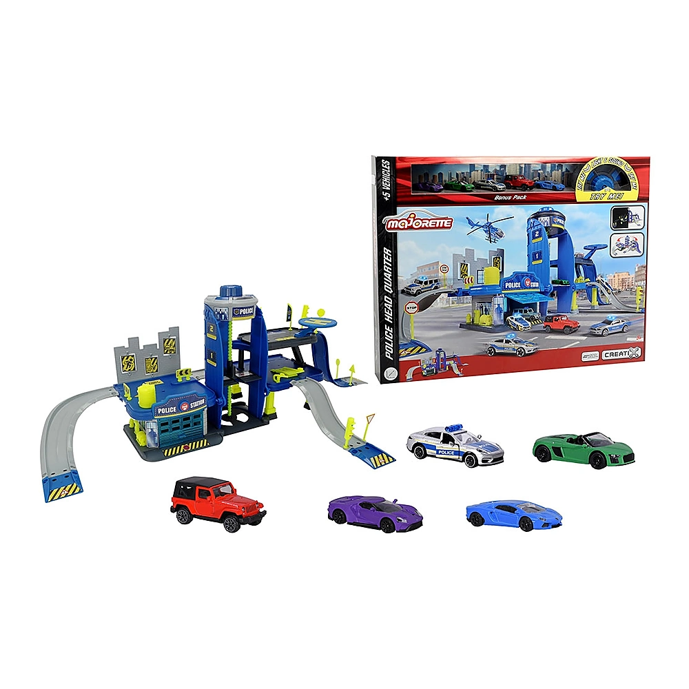 Masinute si camioane - Pista de masini Majorette Creatix Police cu 5 masinute