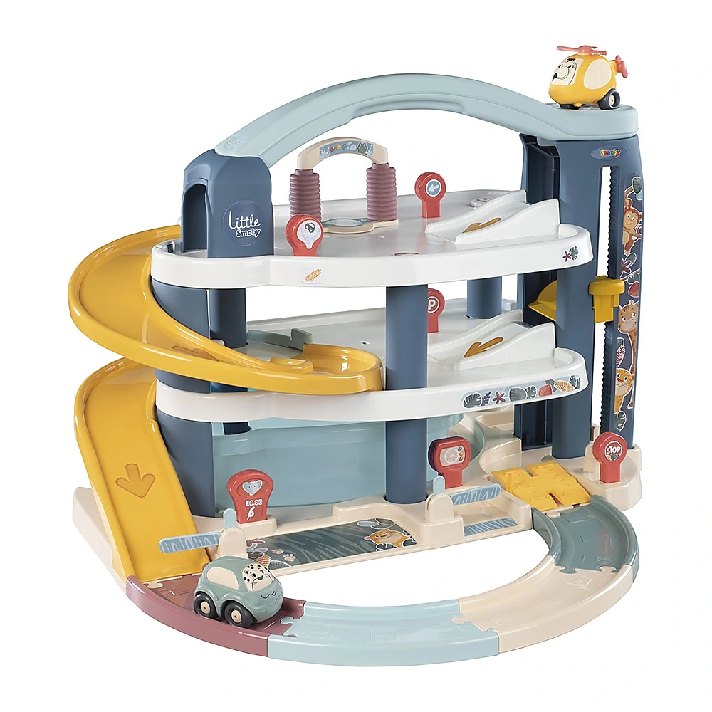 Masinute si camioane - Pista de masini Smoby Big Garage cu masinuta si elicopter