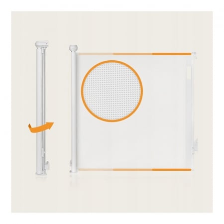 Poarta de siguranta, Lionelo, Thea, Textila, Ofera vizibilitate, Retractabila, Mecanism dublu de blocare, Montaj universal, 80x140 cm, Conform cu standardul european de securitate EN1930, Alb [9]