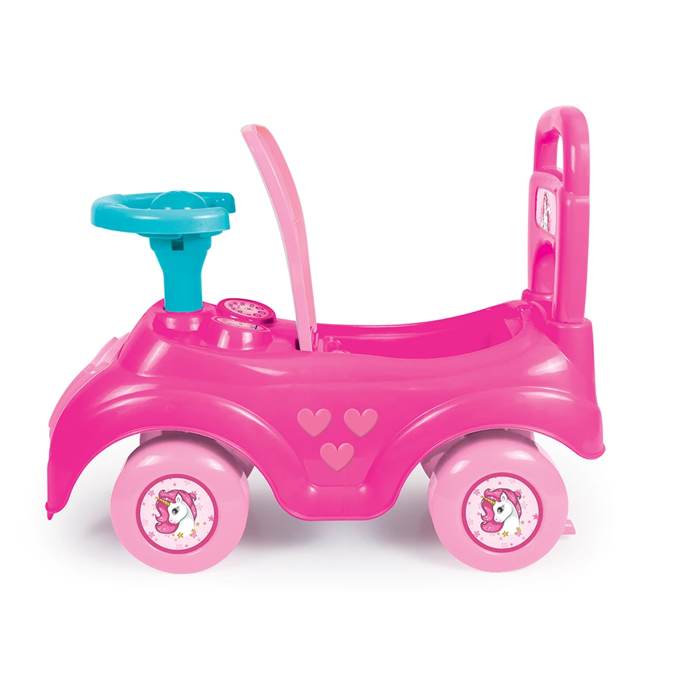 Masinute de impins pentru copii - Masinuta roz Unicorn DOLU 12 luni+ cu volan si claxon