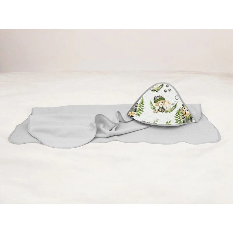 Prosop cu gluga, MimiNu, 100x100 cm, bumbac si thermo fleece, Detective Natural [1]