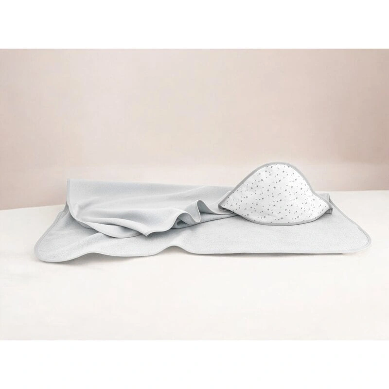 Prosop cu gluga, MimiNu, 100x100 cm, bumbac si thermo fleece, Mini Gray Stars [1]
