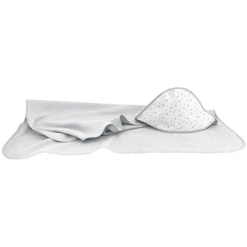 Sanatate si ingrijire - Prosop cu gluga, MimiNu, 100x100 cm, bumbac si thermo fleece, Mini Gray Stars