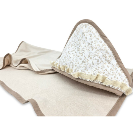 Sanatate si ingrijire - Prosop cu gluga, MimiNu, Premium, Cu volanas si dantela, Dimensiune 100x100 cm, Din bumbac si bambus, Materiale