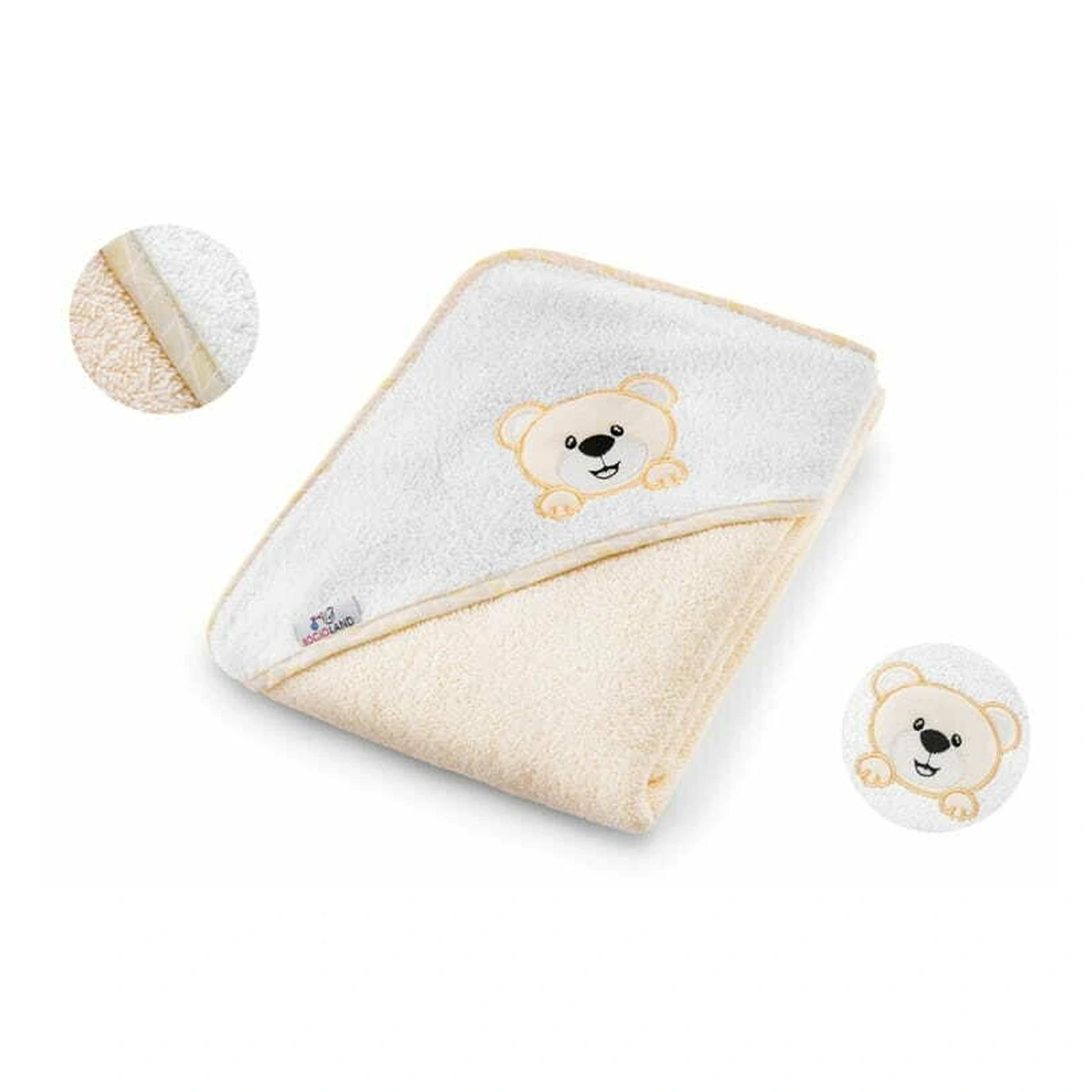 Prosoape si halate de baie - Prosop de baie, Bocioland, Cu gluga, 100% bumbac, 80x80 cm, Teddy Bear, Beige