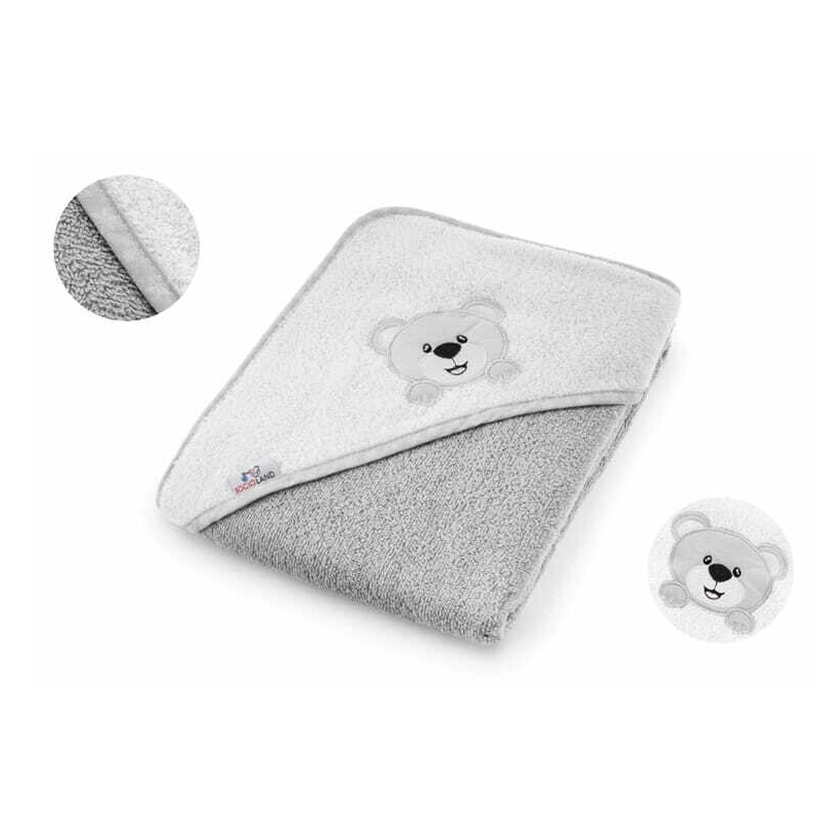 Prosoape si halate de baie - Prosop de baie, Bocioland, Cu gluga, 100% bumbac, 80x80 cm, Teddy Bear, Grey