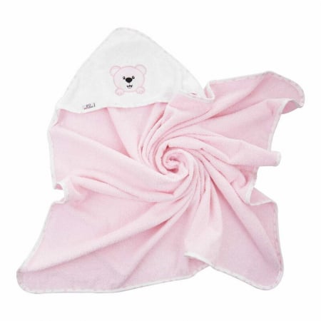 Sanatate si ingrijire - Prosop de baie, Bocioland, Cu gluga, 100% bumbac, 80x80 cm, Teddy Bear, Pink