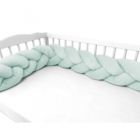 Protectie laterala, MimiNu, Pentru patut, Tip Bumper impletit, Din catifea, 220x23 cm, Cold Mint [3]