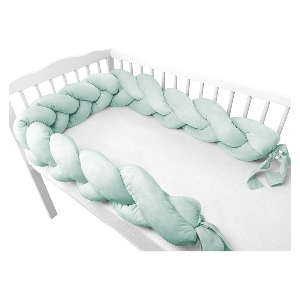 Protectie laterala, MimiNu, Pentru patut, Tip Bumper impletit, Din catifea, 220x23 cm, Cold Mint [2]