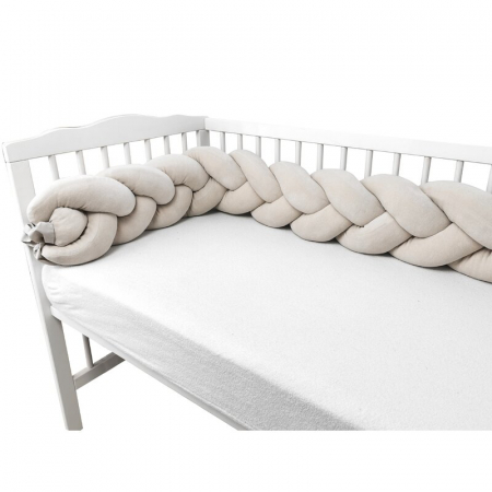 Protectie laterala, MimiNu, Pentru patut, Tip Bumper impletit, Din catifea, 240x23 cm, Soft, Beige [3]