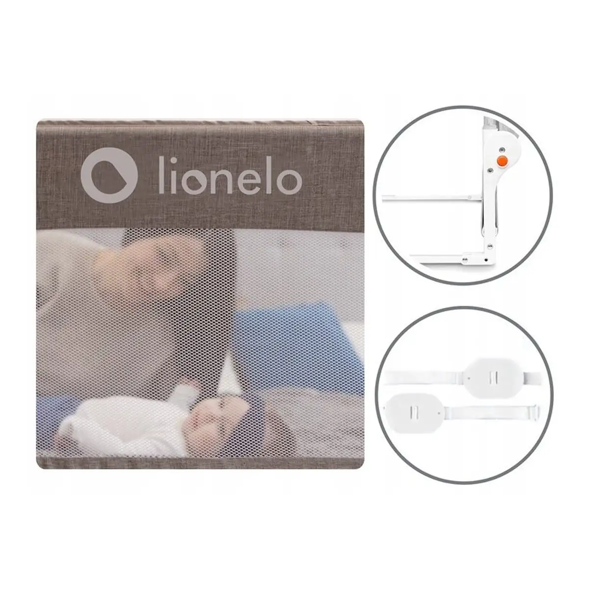 Protectie laterala pat, Lionelo, Eva, Cu buzunar accesorii, 150x35 cm, Gri [12]