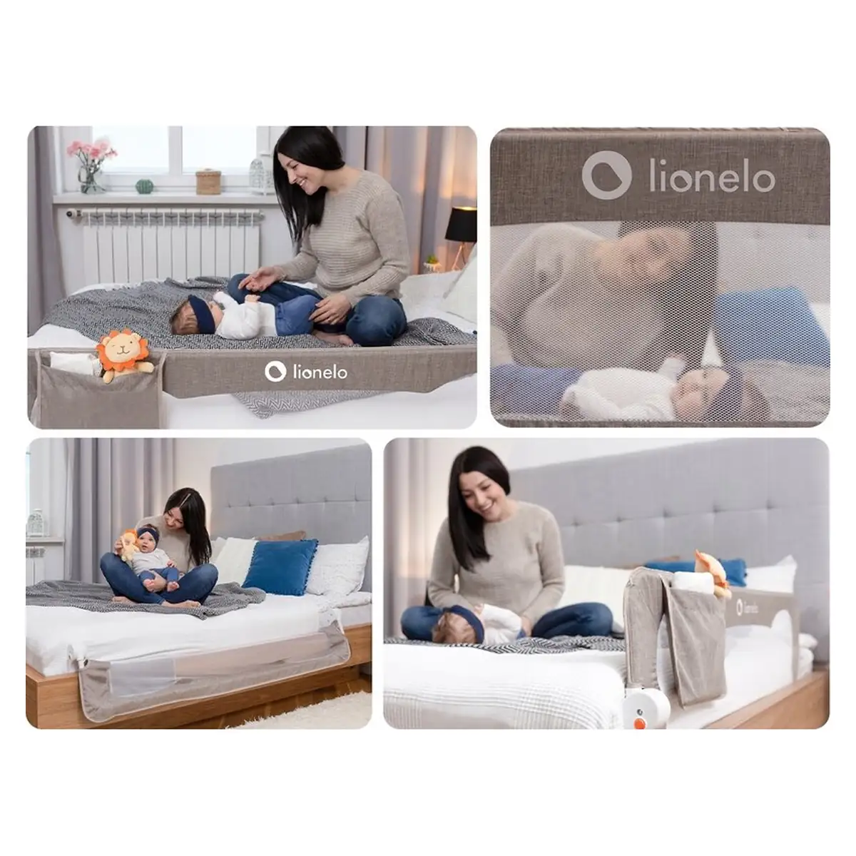 Protectie laterala pat, Lionelo, Eva, Cu buzunar accesorii, 150x35 cm, Gri [13]