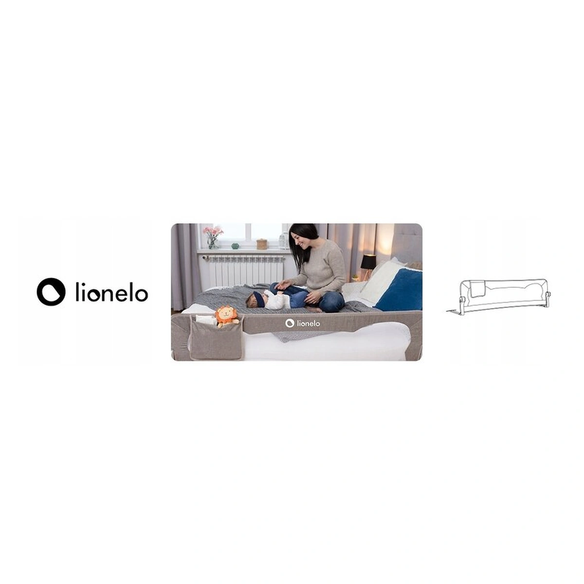Protectie laterala pat, Lionelo, Eva, Cu buzunar accesorii, 150x35 cm, Gri [15]