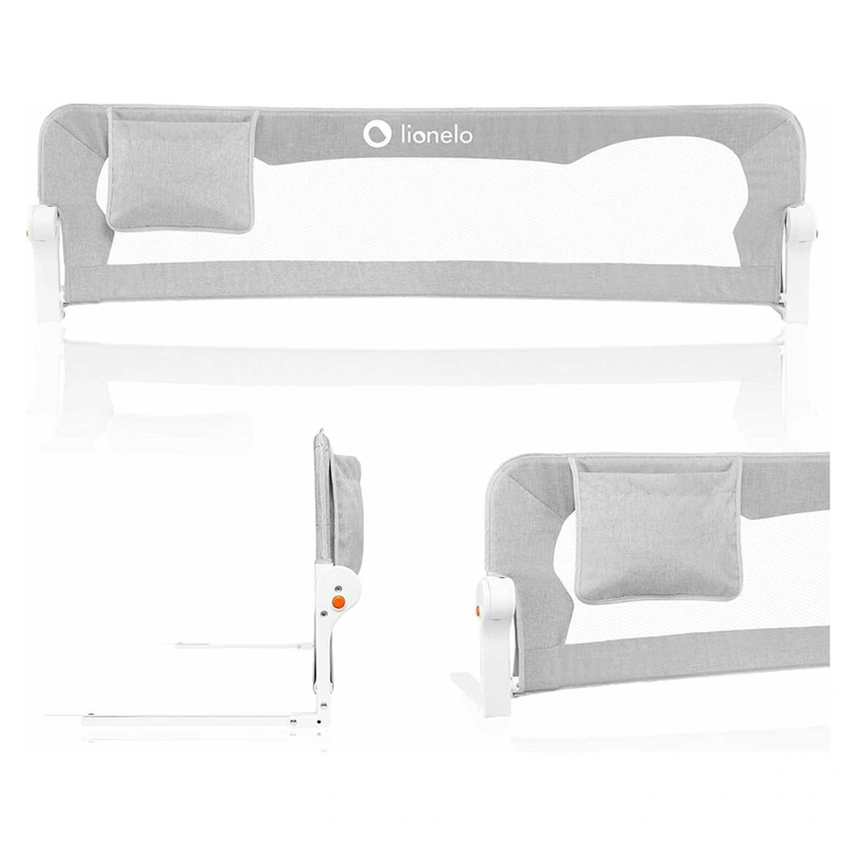 Protectie laterala pat, Lionelo, Eva, Cu buzunar accesorii, 150x35 cm, Gri [2]