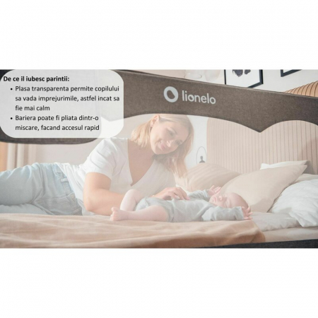Protectie laterala pat, Lionelo, Hanna, Cu buzunar accesorii, 150x66 cm, Bej [11]