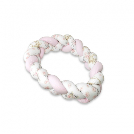 Aparatori patut - Protectie laterala pentru patut bebe, Tip Bumper impletit, Din bumbac, Lungime 220 cm, Sweet Deer Pink