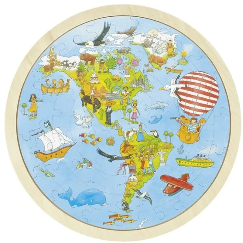 Jocuri si creativitate - Puzzle circular din lemn Calatorie prin lume