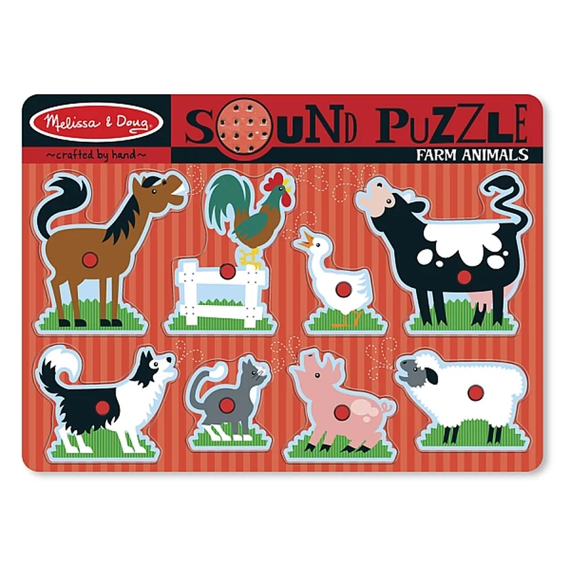 Puzzle-uri si incastre - Puzzle de lemn cu sunete Animale de la Ferma