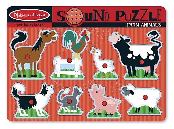 Jocuri si creativitate - Puzzle de lemn cu sunete Animale de la Ferma