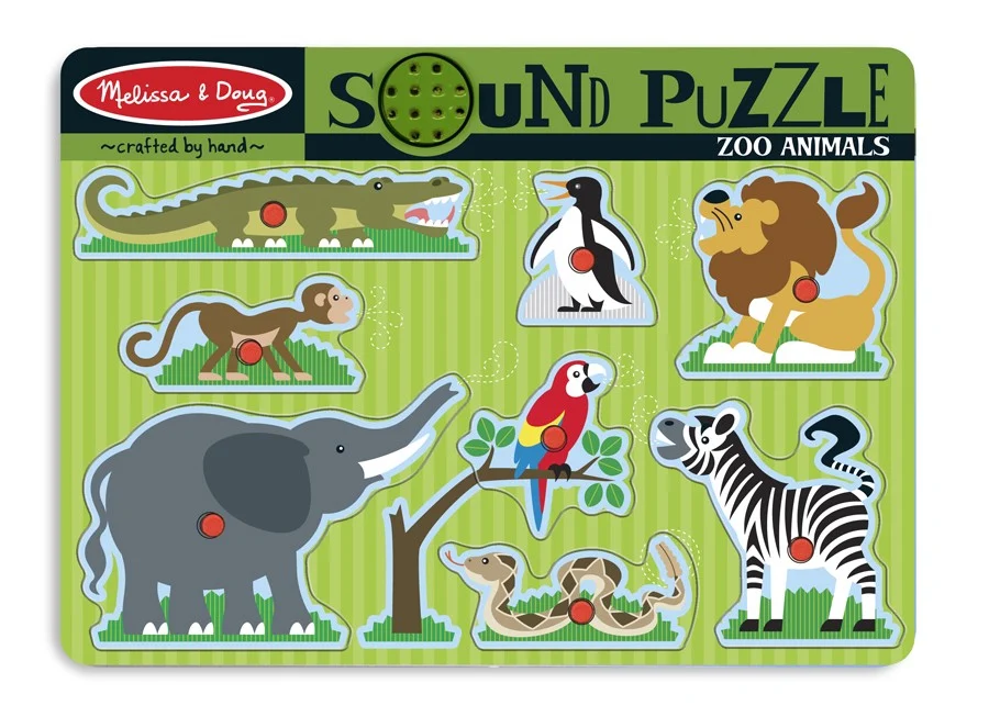Puzzle-uri si incastre - Puzzle De Lemn Cu Sunete Animale De La Zoo