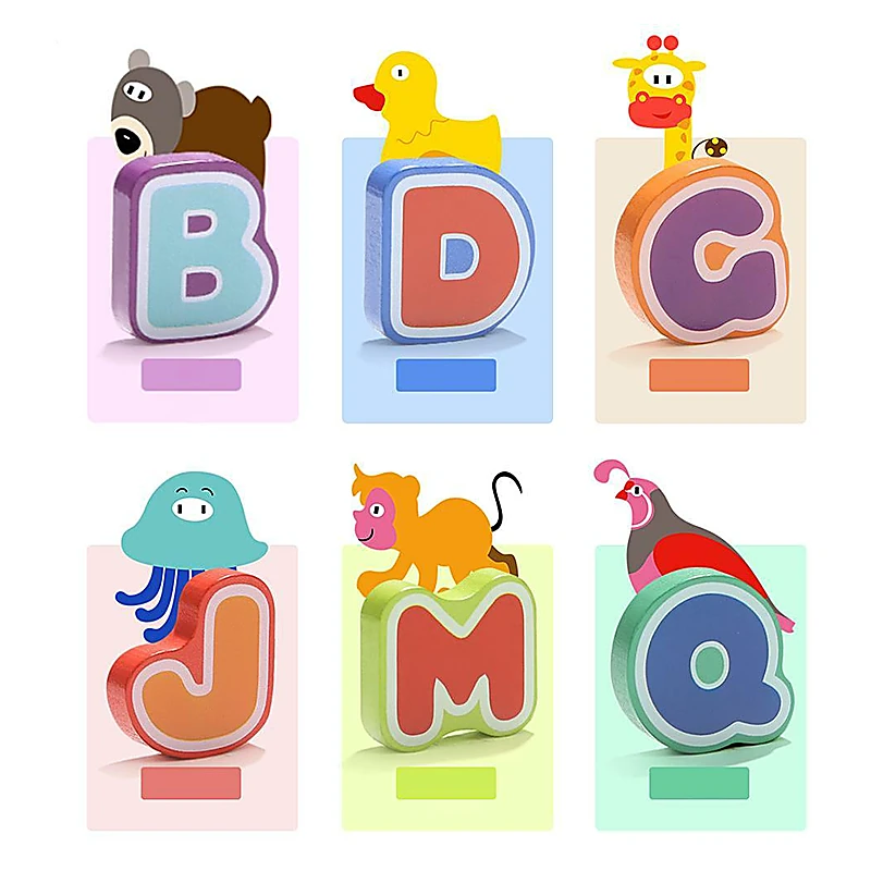 Jucarii interactive - Puzzle din lemn - Litere si animalute