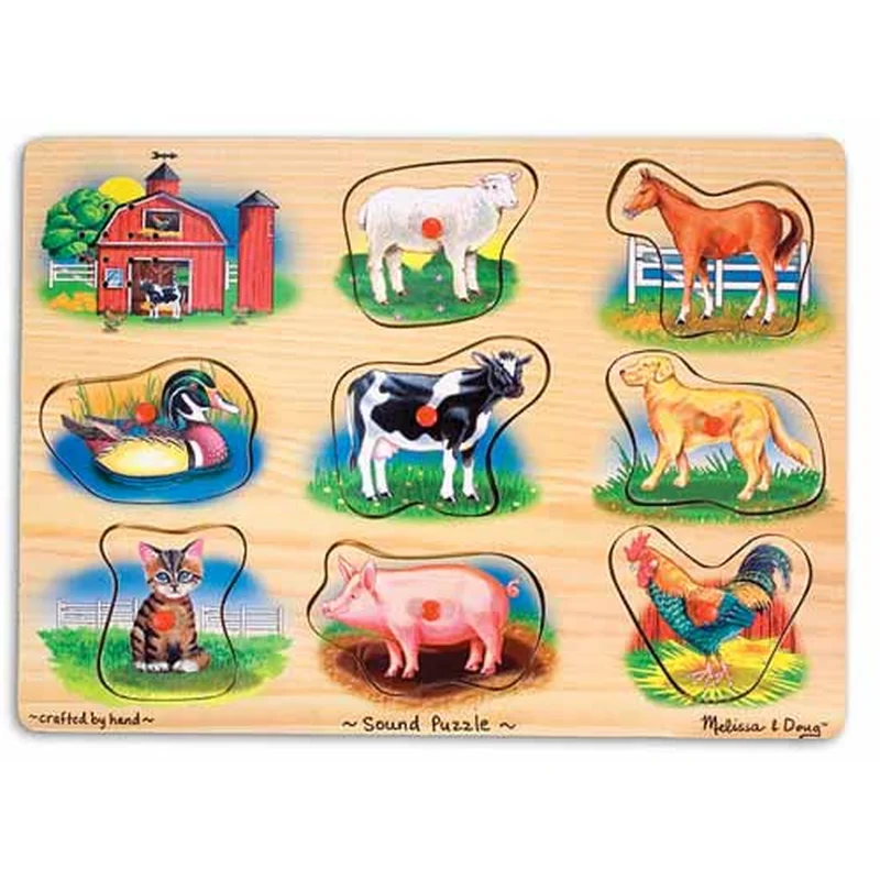 Puzzle-uri si incastre - Puzzle lemn cu sunete Animale de la Ferma Melissa and Doug