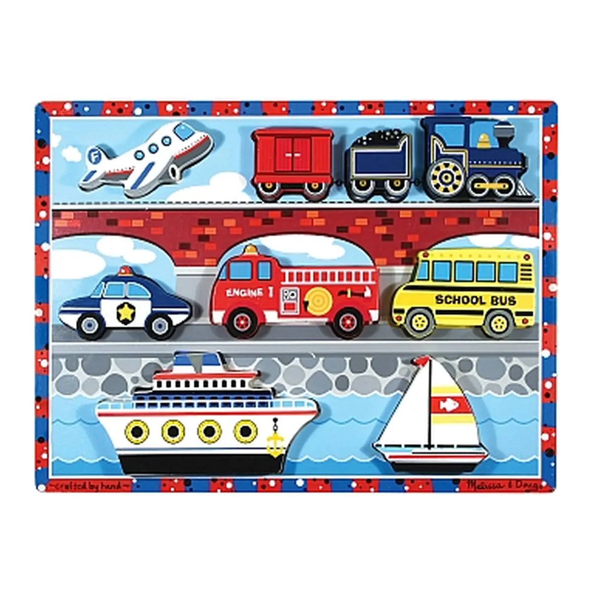 Puzzle-uri si incastre - Puzzle lemn in relief Mijloace de transport Melissa and Doug