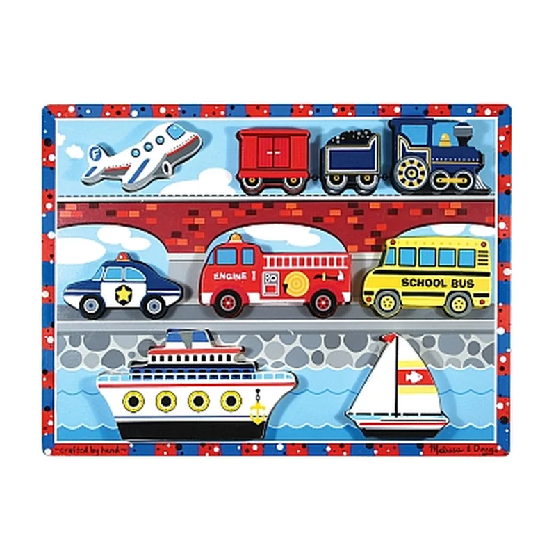 Puzzle-uri si incastre - Puzzle lemn in relief Mijloace de transport Melissa and Doug