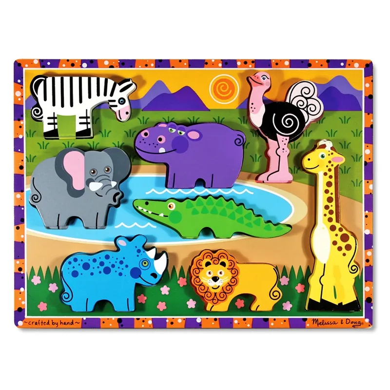 Puzzle-uri si incastre - Puzzle lemn in relief Safari Melissa and Doug